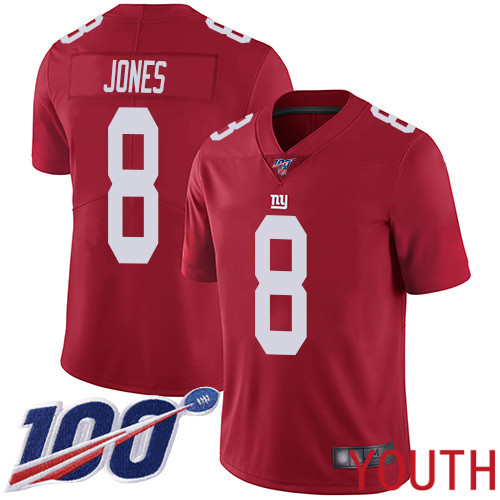 Youth New York Giants 8 Daniel Jones Red Limited Red Inverted Legend 100th Season Football NFL Jersey
